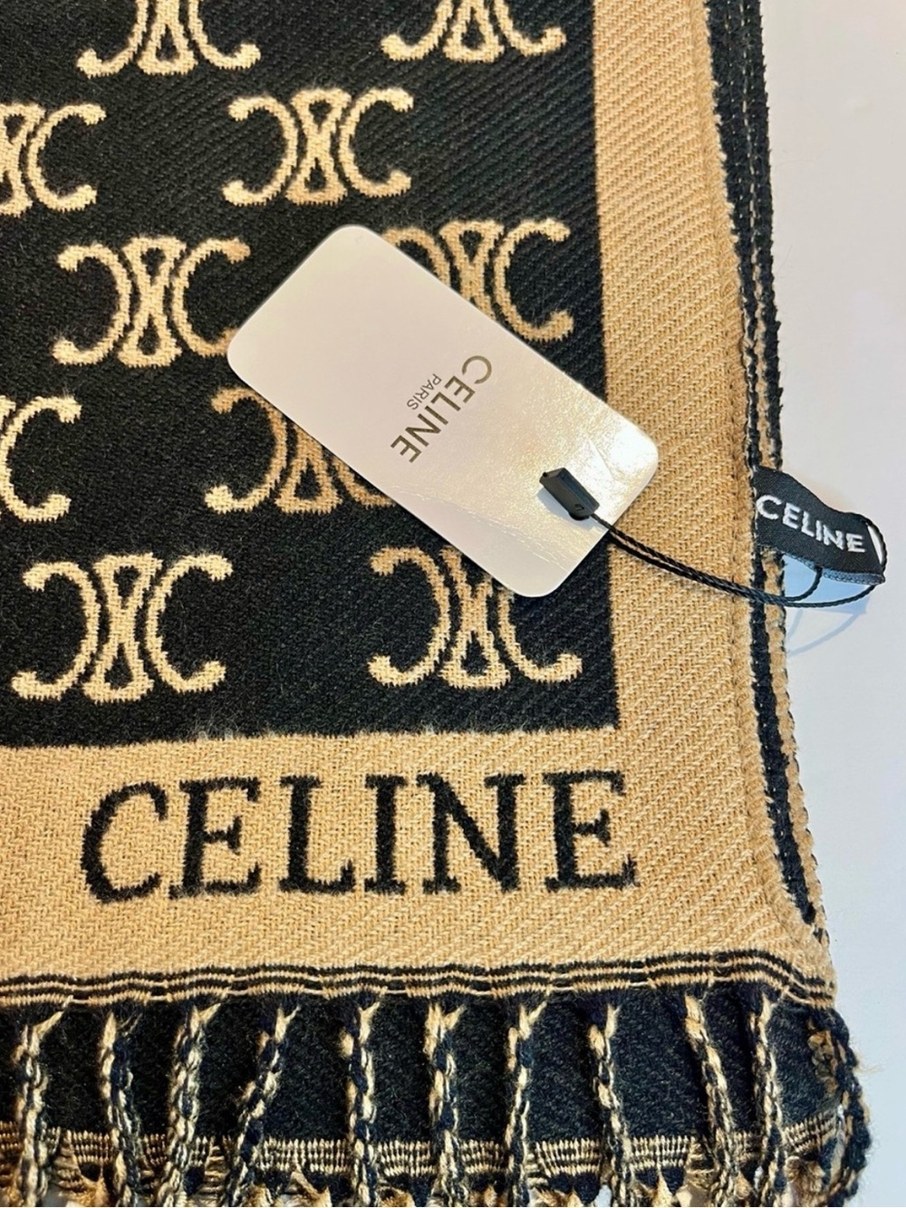 New Cashmere Silk Blend Double Sided Monogram Fringe Oversized Shawl Wrap 72x26 - Picture 7 of 10